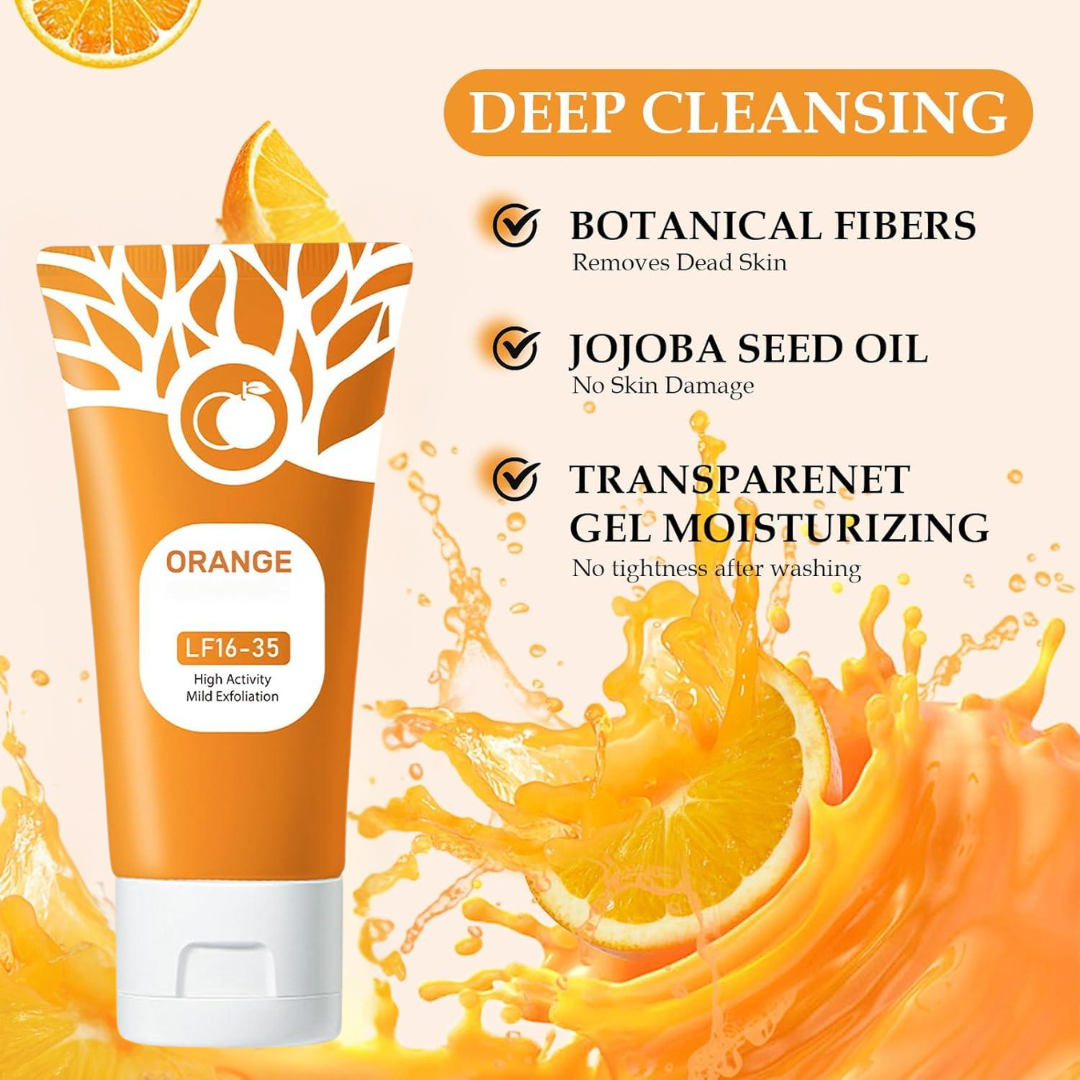 Orange Exfoliating Gel with Botanical Fibers & Jojoba Oil - Gentle Deep Cleansing for Face & Body